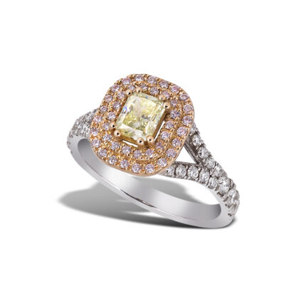 Radiant cut yellow diamond ring